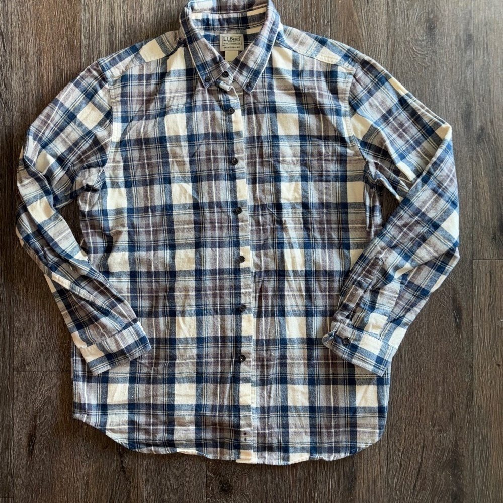 L.L. Bean Blue and White Plaid Men's Shirt